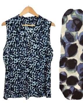 Nic + Zoe Cinch Waist Spotted Print Sleeveless Blouse - Size L